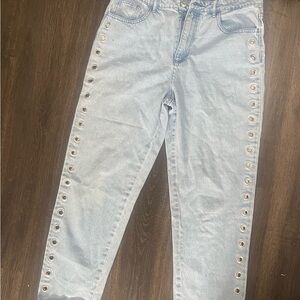 Forever 21 Light Blue Straight Leg Jeans with Eyelet Accents